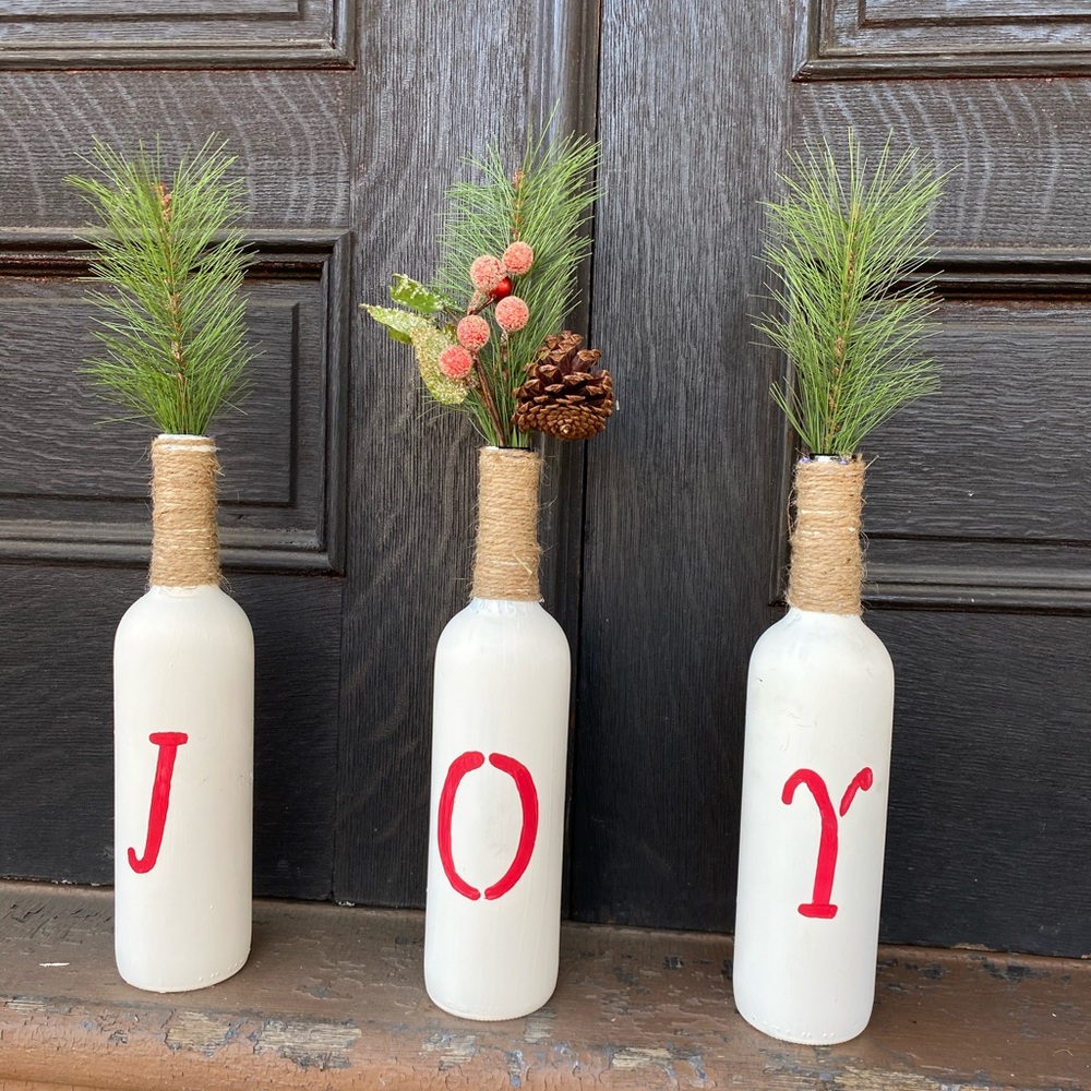 Farmhouse chic wine bottle Christmas collection